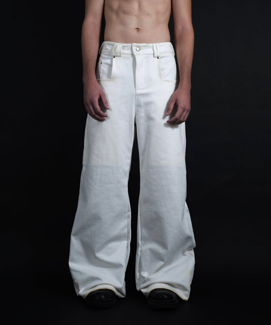 ‘WORLD ON FIRE’ CREAM WIDE FLARE JEANS