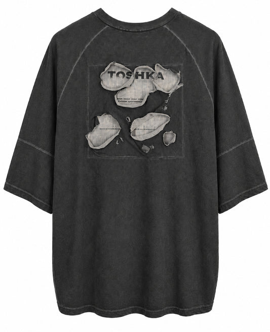 DOLEBO PATCHED TEE - WASH DARK GREY